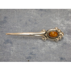 Silver brooch with amber, 1.8x6.8 cm