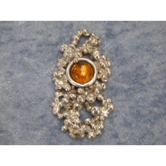 Silver Pendant with amber, 7.3x3.5 cm