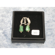 Silver ear studs with jade, 3 cm