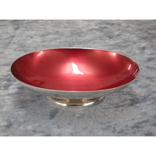 Silverplate Bowl with red enamel, 3x11x8 cm, Denmark